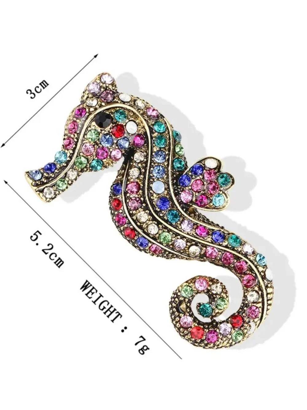 Multicolor Crystal Rhinestone Seahorse Gold Tone